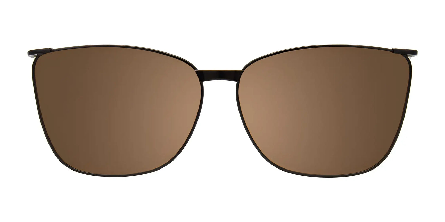 Front view of EasyClip EC686 Eyeglasses with Clip-on Sunglasses, featuring brown-tinted polarized lenses and a thin black frame, displayed against a white background. Brand: EasyClip. Size: 52. Front view of EasyClip EC686 Eyeglasses with Clip-on Sunglasses, featuring brown-tinted polarized lenses and a thin black frame, displayed against a white background. Brand: EasyClip. Size: 52.