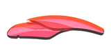 Two overlapping, curved, translucent red and pink plastic shapes on a white background, evoking the innovative design of the RE Ranger Edge Lens by RE Ranger.