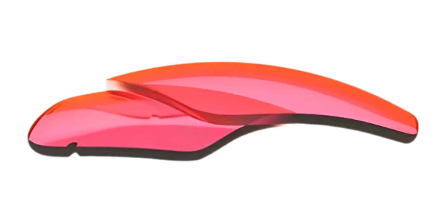 Two overlapping, curved, translucent red and pink plastic shapes on a white background, evoking the innovative design of the RE Ranger Edge Lens by RE Ranger. Two overlapping, curved, translucent red and pink plastic shapes on a white background, evoking the innovative design of the RE Ranger Edge Lens by RE Ranger.