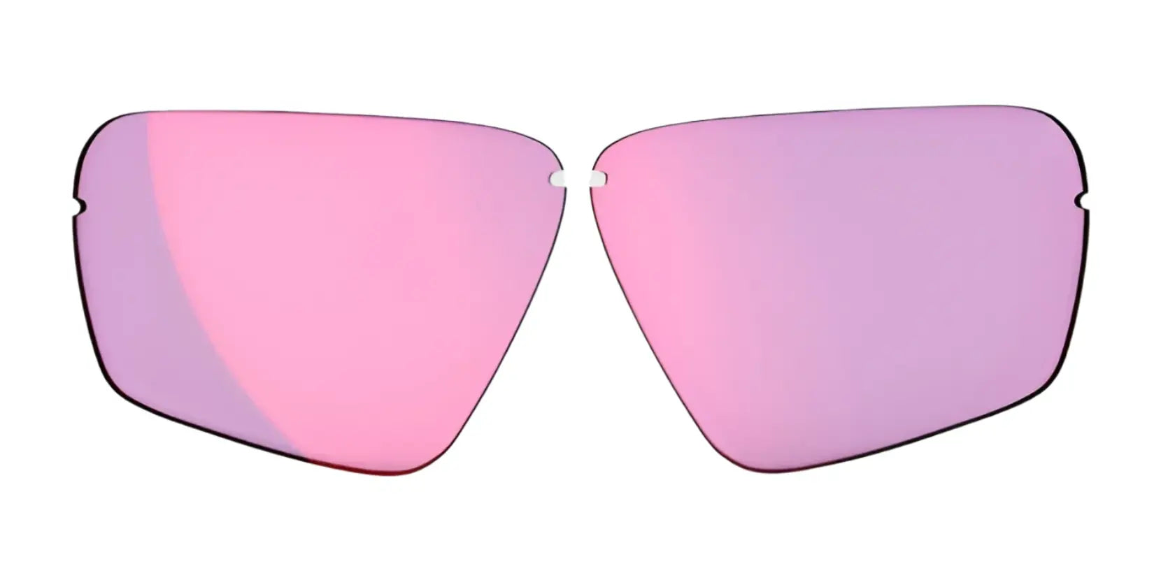 A pair of pink-tinted, frameless RE Ranger Edge lenses with Claysight Lens Technology, shown on a white background.