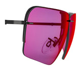 Oversized RE Ranger Edge Lens sunglasses by RE Ranger, featuring square Claysight lenses with a pink tint and sleek black frames, displayed on a white background.