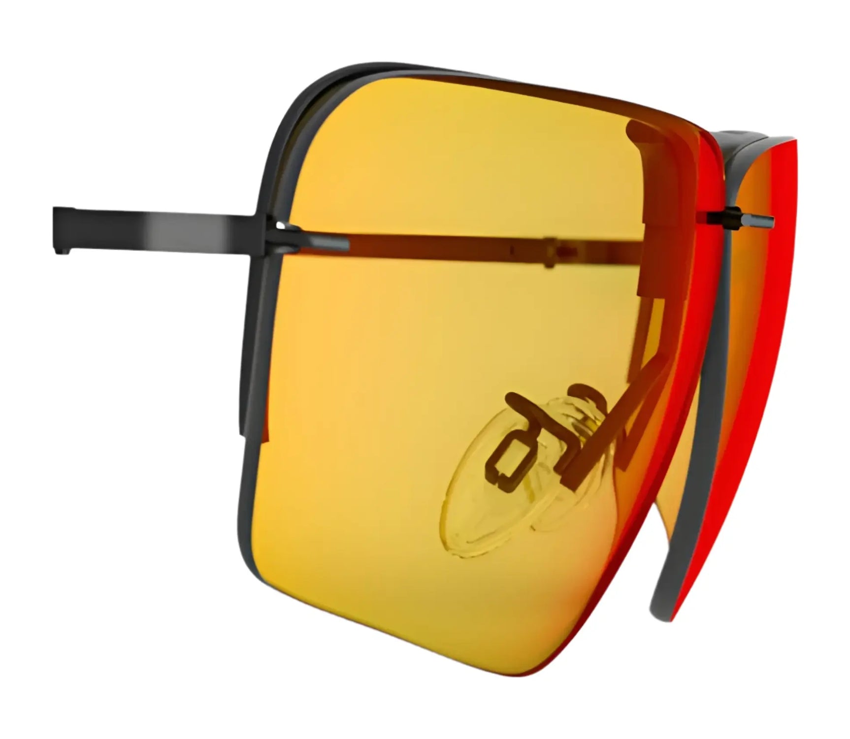 RE Ranger Edge Lens square sunglasses by RE Ranger, featuring yellow-orange gradient Claysight Lens Technology and black frames, shown from a side angle. RE Ranger Edge Lens square sunglasses by RE Ranger, featuring yellow-orange gradient Claysight Lens Technology and black frames, shown from a side angle.