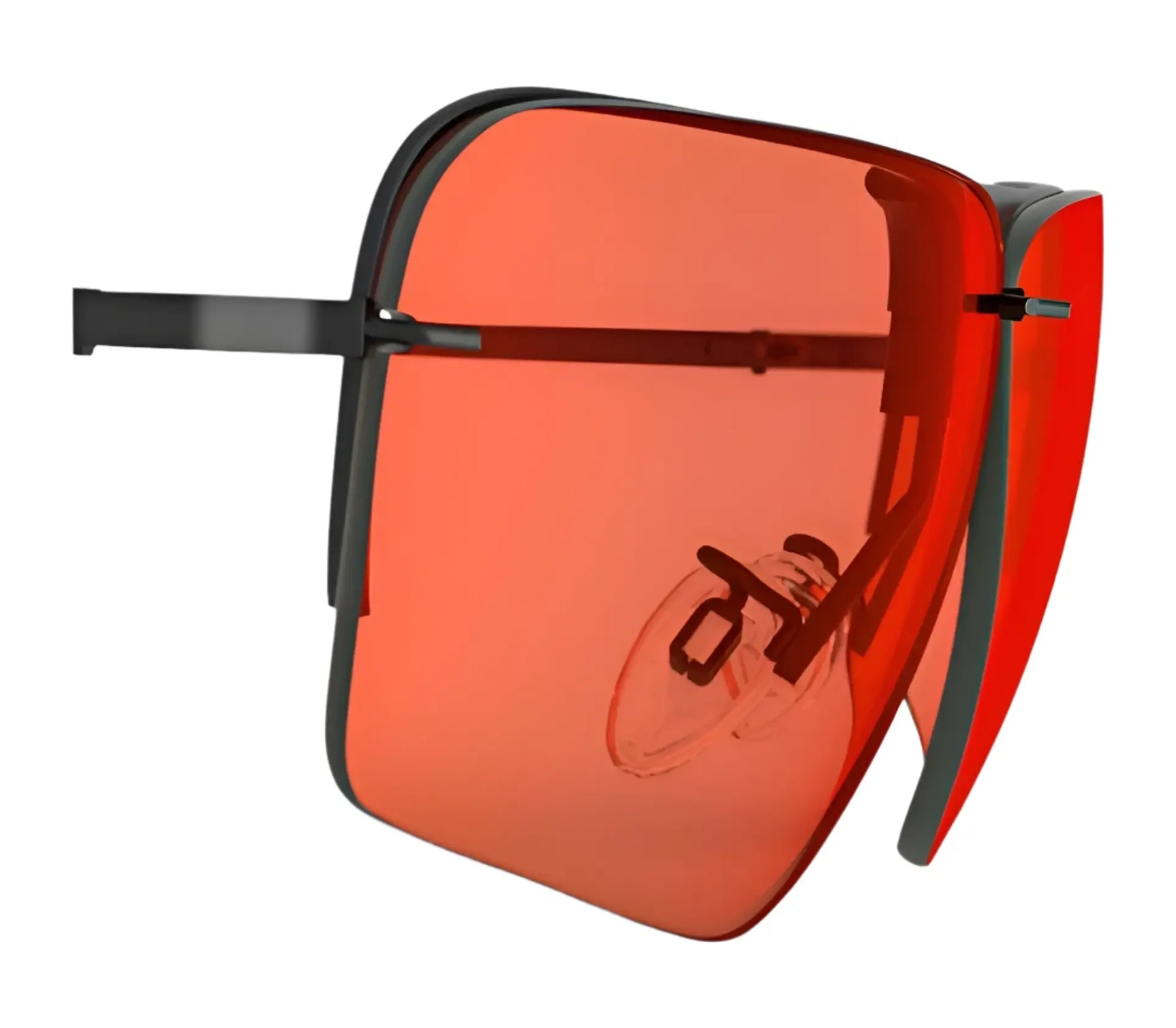 The RE Ranger Edge Lens by RE Ranger features large, rectangular red-tinted lenses with Claysight Lens Technology and a visible nose pad, displayed against a white background. The RE Ranger Edge Lens by RE Ranger features large, rectangular red-tinted lenses with Claysight Lens Technology and a visible nose pad, displayed against a white background.