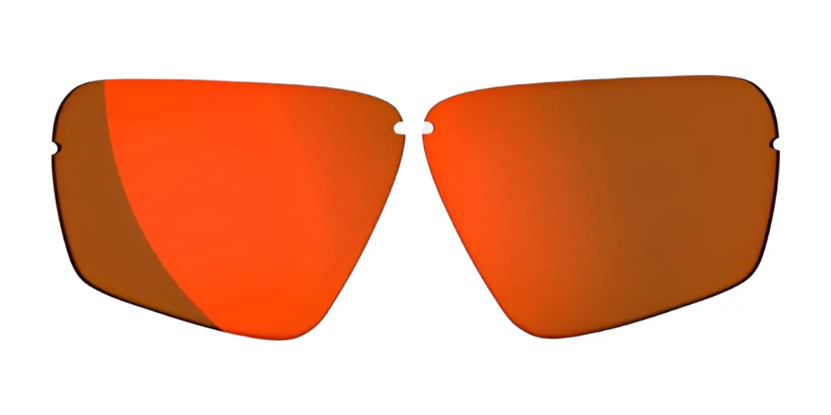 Two RE Ranger Edge Lens orange sunglass lenses with a reflective surface, featuring Claysight Lens Technology by RE Ranger, are placed side by side on a white background.
