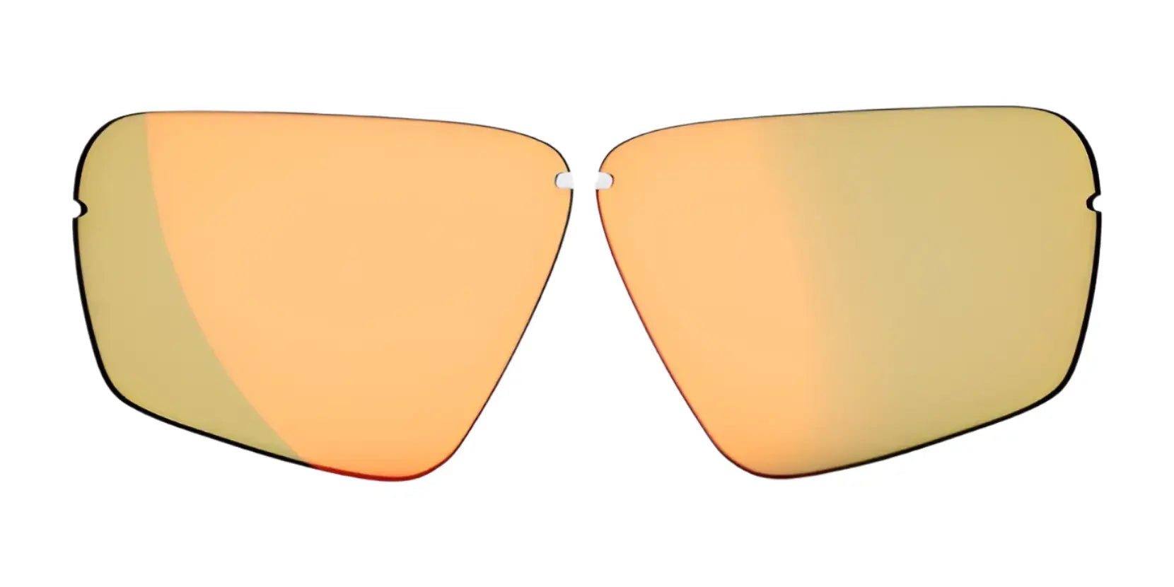 A pair of RE Ranger Edge Lens sunglasses by RE Ranger with yellow-orange Claysight Lens Technology, shown isolated on a white background. A pair of RE Ranger Edge Lens sunglasses by RE Ranger with yellow-orange Claysight Lens Technology, shown isolated on a white background.