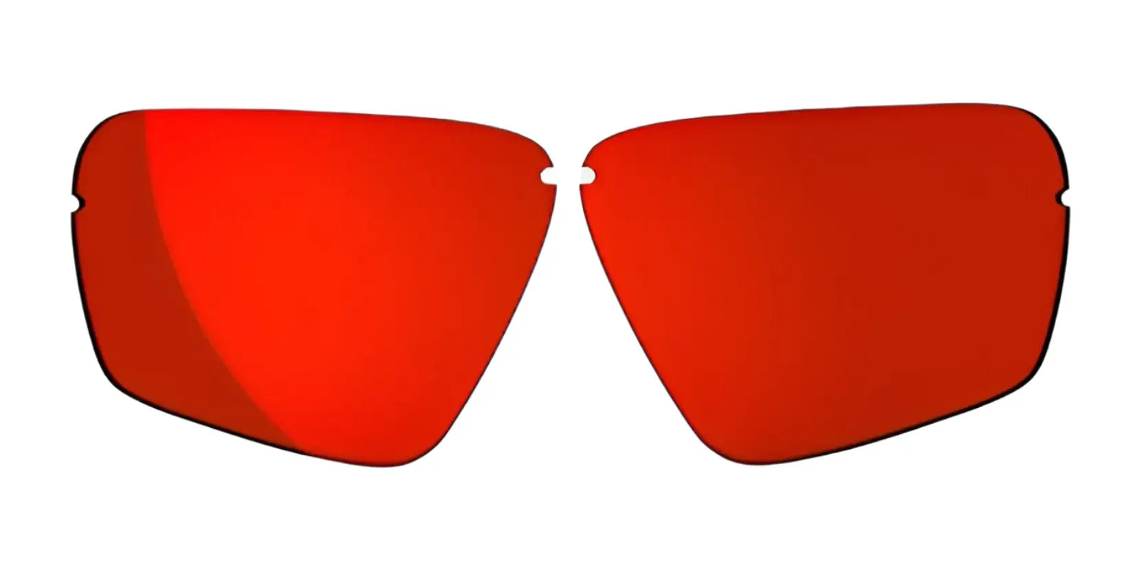 Two RE Ranger Edge red-tinted sunglass lenses from RE Ranger, featuring Claysight Lens Technology, displayed side by side on a white background.