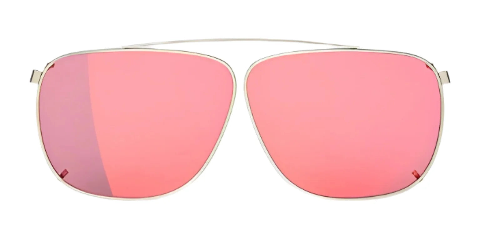 The RE Ranger Sporter Clip-On Lens by RE Ranger features pink mirrored RIACT A.I. lenses, a thin silver frame, and a straight double bridge, displayed on a white background for the modern sporter. The RE Ranger Sporter Clip-On Lens by RE Ranger features pink mirrored RIACT A.I. lenses, a thin silver frame, and a straight double bridge, displayed on a white background for the modern sporter.