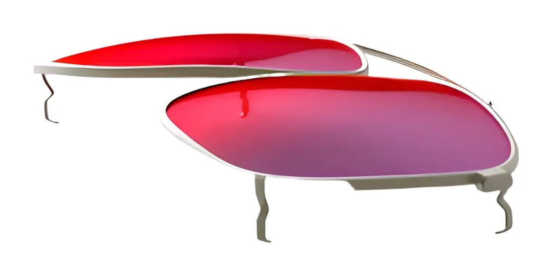 Two pairs of RE Ranger Sporter Clip-On Lens sunglasses by RE Ranger, featuring frameless red-tinted lenses and thin metal arms, are displayed on a white background for stylish eye protection in varying light conditions.