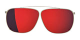 The RE Ranger Sporter Clip-On Lens by RE Ranger, featuring red mirrored RIACT A.I. lenses and a slim metal frame that adapts to changing light, is displayed against a white background.