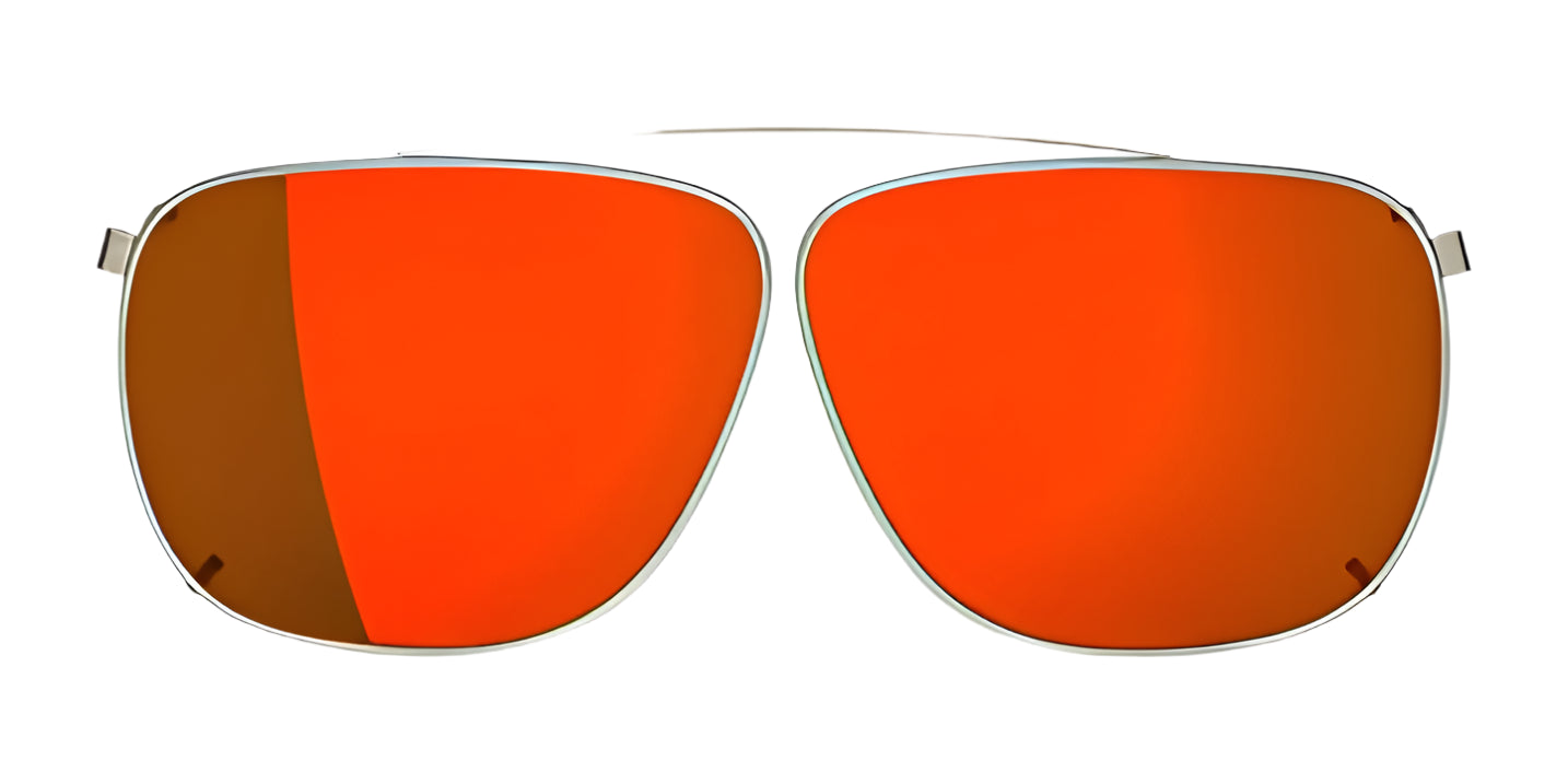 A RE Ranger Sporter Clip-On Lens with orange RIACT A.I. mirrored lenses and a thin metal frame by RE Ranger, shown on a white background.