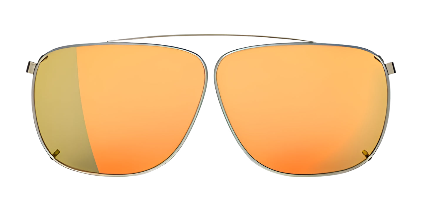 Close-up of RE Ranger Sporter Clip-On Lens featuring gold RIACT A.I. mirrored lenses and a thin metal frame, viewed from the front.