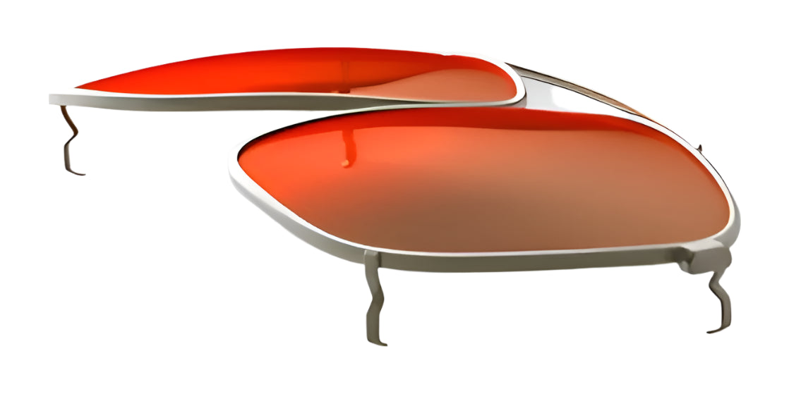 A pair of RE Ranger Sporter Clip-On Lens aviator sunglasses by RE Ranger, featuring orange-tinted lenses and silver frames, shown from the side on a white background.