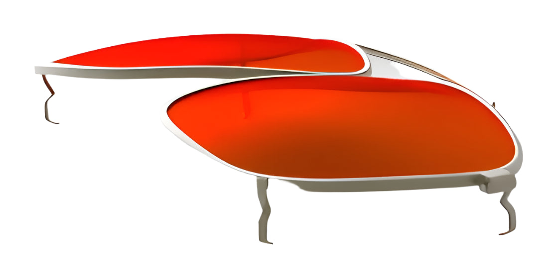The RE Ranger Sporter Clip-On Lens features orange-tinted lenses and white frames, designed to adapt to changing light conditions, shown on a white background. The RE Ranger Sporter Clip-On Lens features orange-tinted lenses and white frames, designed to adapt to changing light conditions, shown on a white background.