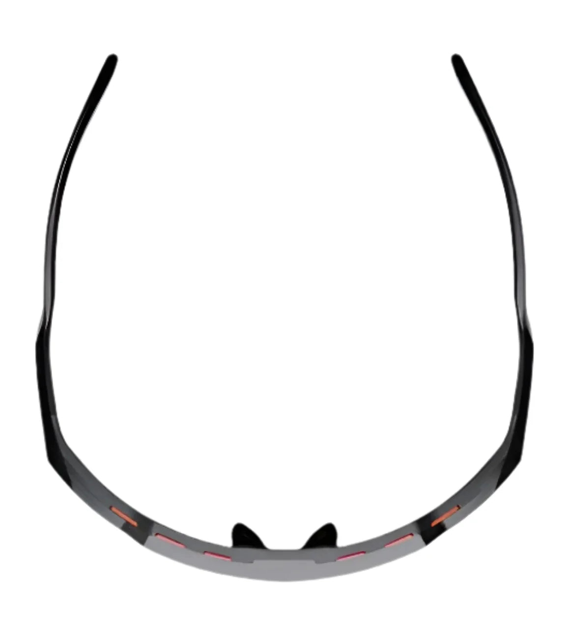 The RE Ranger SuperShot Shooting Glasses by RE Ranger are shown from above, highlighting their curved magnetic interchangeable frame and nose pads on a white background.