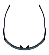 The RE Ranger SuperShot Shooting Glasses by RE Ranger are viewed from above, showcasing their curved arms, nose pads, and sleek black design with ClaySight lenses.