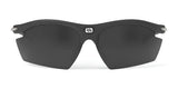 Rudy Project Rydon Sunglasses by Rudy Project feature dark, semi-rimless lenses, a textured carbon-fiber-look frame, and adjustable anti-slip nosepads for a secure fit, shown against a white background.