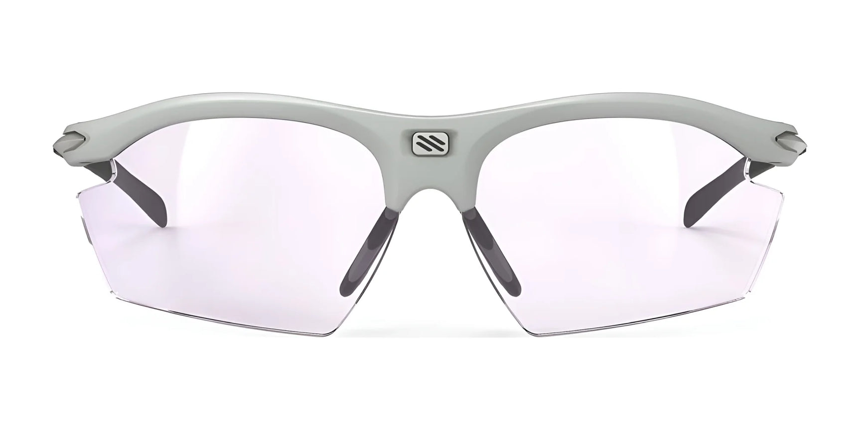 Rudy Project Rydon Sunglasses by Rudy Project, shown from the front on a white background, feature a gray half-rim frame, clear lenses, and adjustable anti-slip nosepads. Rudy Project Rydon Sunglasses by Rudy Project, shown from the front on a white background, feature a gray half-rim frame, clear lenses, and adjustable anti-slip nosepads.