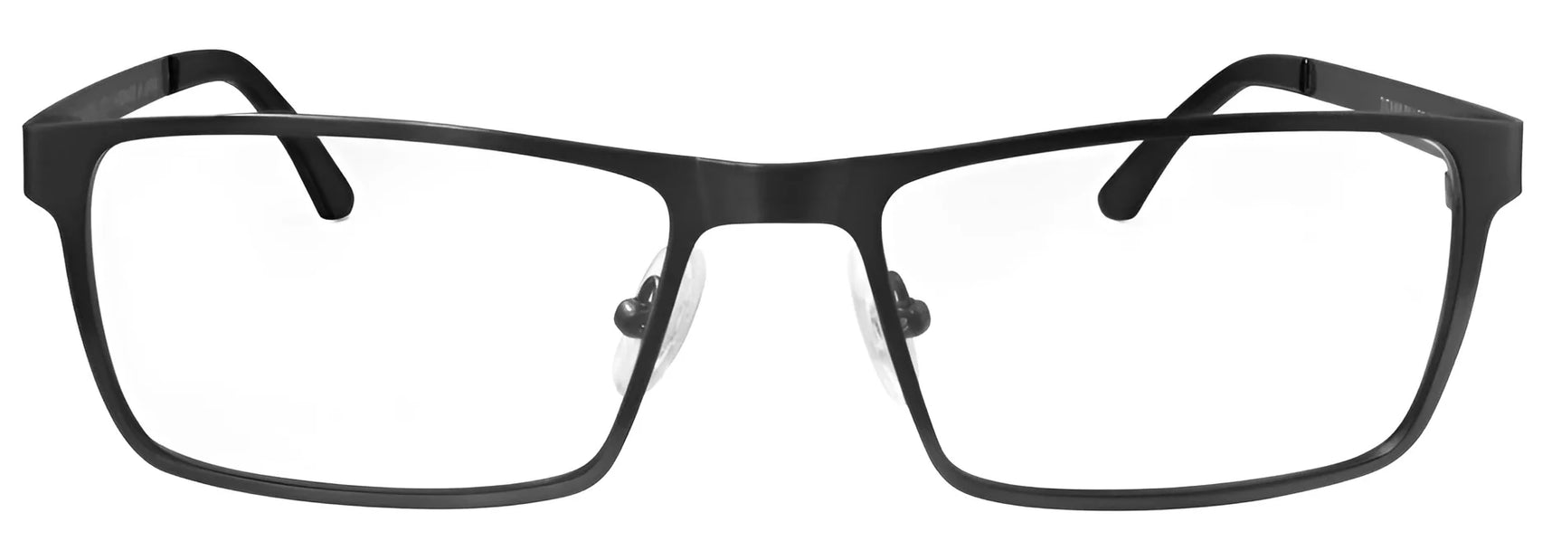 A pair of heavyglare99 Rx Eyeglasses Frames, black rectangular with clear lenses, shown from the front. A pair of heavyglare99 Rx Eyeglasses Frames, black rectangular with clear lenses, shown from the front.