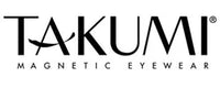 Logo for Takumi Magnetic Eyewear with stylized letters and a curved line under "TAKUMI".